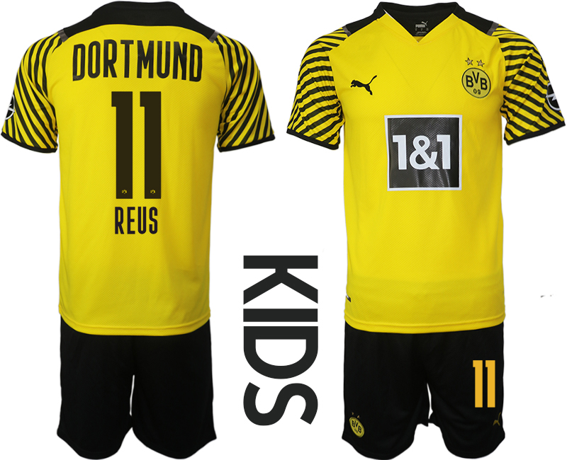 Cheap Youth 2021-2022 Club Borussia Dortmund home yellow 11 Soccer Jersey